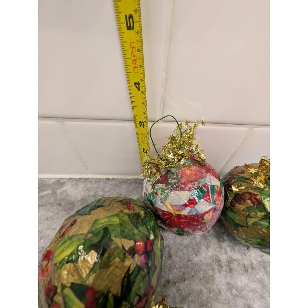 (3) Handmade Decoupage Round Ball‎ Ornaments Christmas